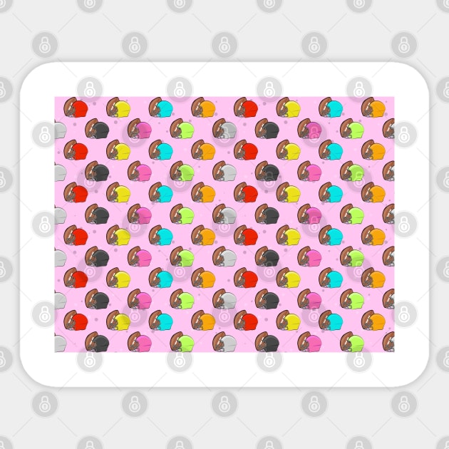 American Football - Colorful Helmets and Ball Pattern on Pink Background Sticker by DesignWood-Sport